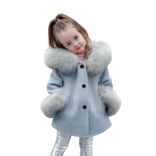 cenozo Veste d'hiver pour Fille en Tissu de Coton Lavé Renforcé,Manteau d'hiver pour Fille à Manches Longues avec Capuche et Garniture en Fausse Fourrure,Veste d'hiver pour Fille avec Poches