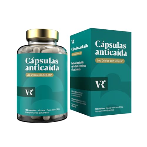 VR6 Hair Cápsulas Anticaída Cabello Mujer y Hombre – 180 Uds (Tratamiento 3 Meses) | Con Biotina, Zinc y Vitaminas B5, B6 y E | Fórmula Natural con SR6 Oil para Fortalecer el Cabello, Sin Gluten