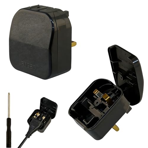 Image of 2 Pack EU to UK Plug Adapter with 13A Fuse, 2 Pin to 3 Pin Adapter Plug UK, Converter Plug EU to UK For Type E/F, Toothbrush Adapter Plug with Screwdriver, Black