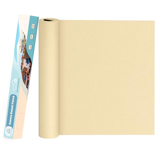 KING MOUNTAIN Canvas Repair Patch 16×30 Inch Self-Adhesive Waterproof Fabric Patch for Sofas, Tents, Furniture,Tote Bags, Car Seats (Beige)