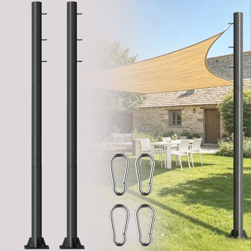 2 Pack 10ft Sun Shade Sail Poles Diameter 2.28in Thickness Heavy Duty Thick Steel Post Kit with Carabiner Hooks for Outdoor Canopy Light String Patio