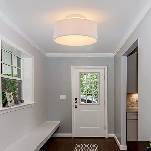 Ceiling Light, Spakrsor Modern Stripe Fabric Pendant Light Shade Flush Mount, Large White Drum Lampshade, Round Pendant Lamp, For Bedroom Living Room, Flush Chrome Matt, 3 Bulb, E26 #TOP5