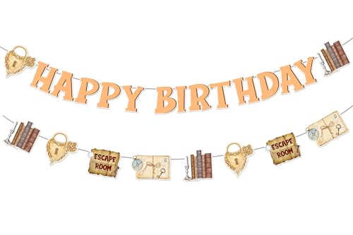 Escape Room Happy Birthday Banner for Kids Adults Birthday Party Supplies