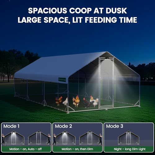 Image of CHIKENCOOP 19.5x9.8x6.5ft Metal Chicken Coop, 3-Room Run, Hardware Cloth