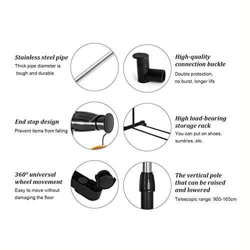 Supernic Hanging Rails for Clothes Adjustable Clothes Rail with Wheels (88-150) x 42 x (80-157) cm Small Clothing Rails Tidy Clothes Rack Narrow Garment Coat Rack Stand Metal for Bedroom Black - Image 4