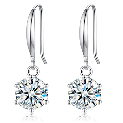 2-4CT Moissanite Dangle Earrings, 6P DF Color Ideal Cut Simulated Moissanite 925 Sterling Silver Earrings for Women with Certificate of Authenticity