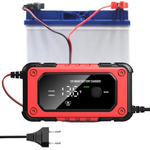 Cargador de batería | Cargador lento inteligente 12 V 6 A | Pantalla LCD Desulfador Automático Mantenimiento | para Moto Quad Camión Coche Garaje Exterior
