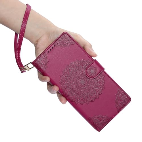 Étui portefeuille iPhone 12 / 12 Pro rose vif en cuir à rabat - 6