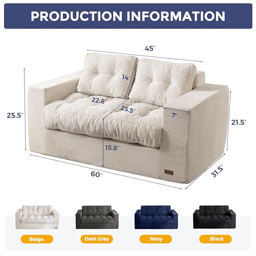 MAXYOYO Bean Bag Chair for Adults, Upholstered Floor Sofa with Armrests, Loveseat Boneless Couch with Tufted Cushion & Backrest, Sofa in A Box, Large Bean Bag Couch for Bedroom Living Room, Beige