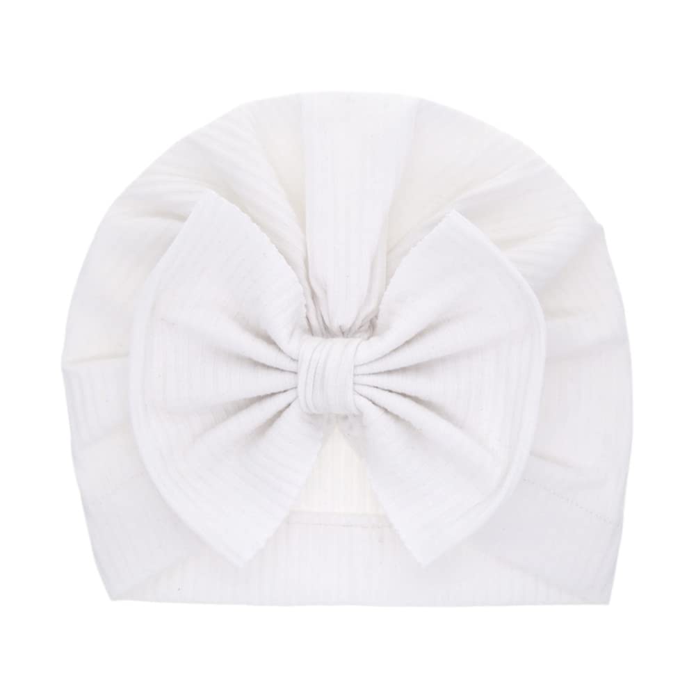 EUBUY Newborn Hospital Hat with Big Bow, Soft Elastic Cotton Baby Turban Hat Newborn Baby Hat for Girls Boys 0-12 Months White