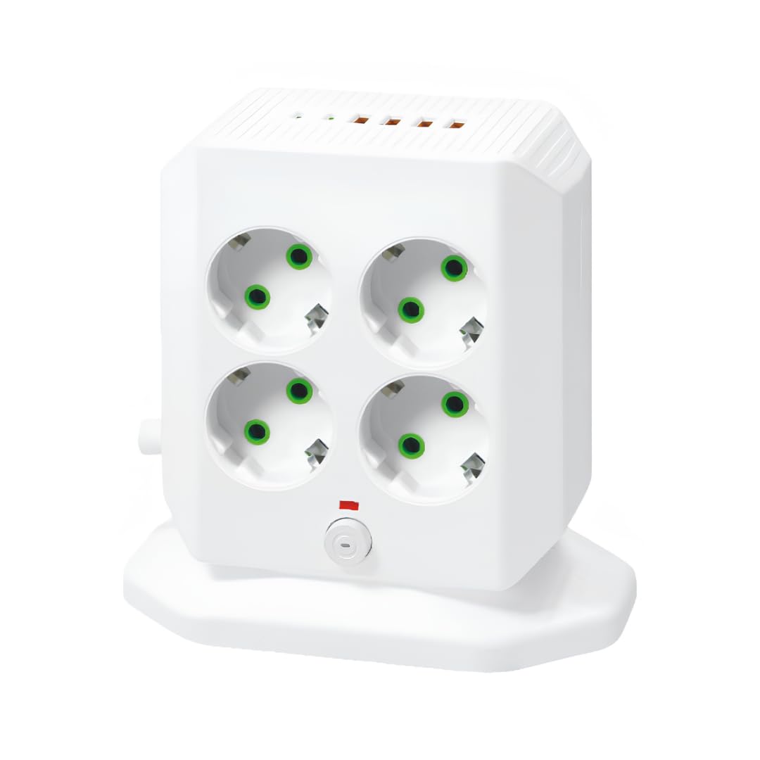 Jouis Dik Priz Kulesi Vertical Smart Power Socket - Akım Korumalı, 2500W Çoklu Priz Çoklayıcı, 8 EU Priz Girişi ve 4 USB ve 2 Type-C Portlu, 2M Kablo, Aşırı Yük Korumalı Grup Priz