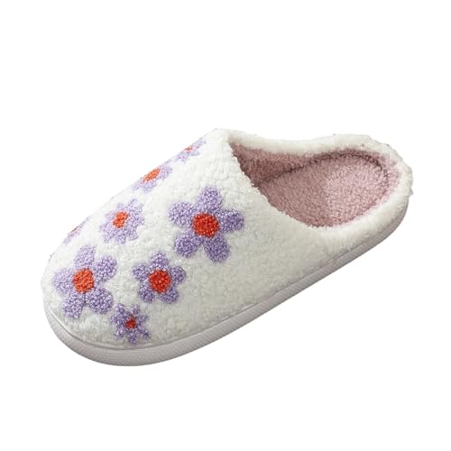 Women's Plush Warm Flowers Slippers Cute Cozy Fuzzy Slip-on House Cotton Slippers Memory Foam Indoor Outdoor Cartoon Slippers