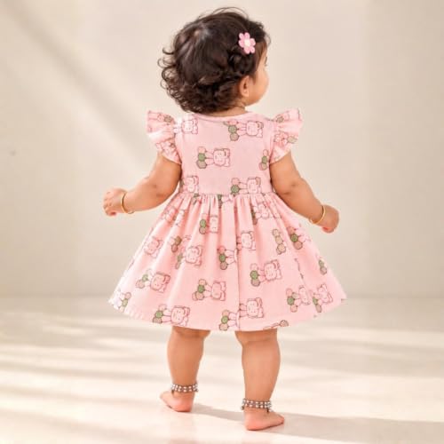 Image of Lilimi Toddler Baby Girl Cotton Muslin Dress, Breathable Flutter Sleeve Button-Front Cute Frocks
