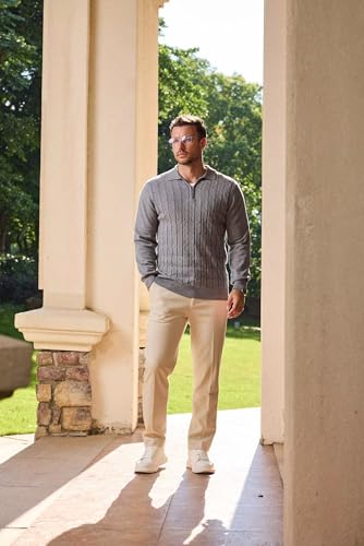 Mens Polo Sweaters Quarter Zip Long Sleeve Knit Polos Lightweight Casual Pullover Sweater2