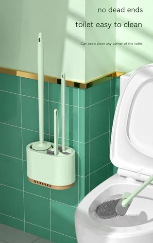 Image of HomeCloud Wall Mounted Silicone Toilet Brush | Soft Bristle Bathroom Cleaning Brush with Holder | Modern Japanese Design | Quick-Drying & Hygienic (Green)