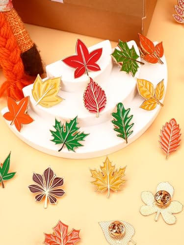 Image of JUNEBRUSHS 28PCS Fall Leave Enamel Pins Cute Maple Leave Brooch Pins for Fall Thanksgiving Theme Birthday Party Classroom Favor Supplies Exchange Gift Clothes Hat Accessories