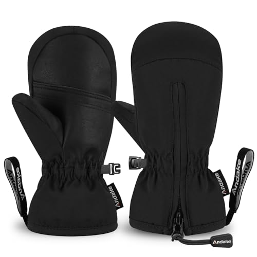 Andake Guanti da Sci da Bambini, Guanti Invernali Bambino, Impermeabili e Antivento per Sci/Snowboard, (2-4 Anni, Nero)
