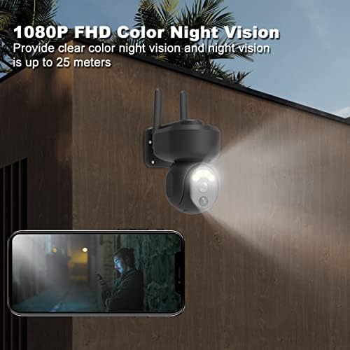 Security Camera Outdoor, Rechargeable Battery CCTV Camera with Pan 355° Tilt 100°, 1080P Wifi Home IP Camera with Color Night Vision, PIR Motion Detection, 2-Way Audio, Cloud&SD Card Storage