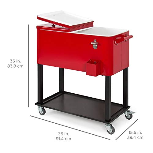 Best Choice Products 80Qt Outdoor Steel Rolling Cooler Cart For Cookouts, Tailgating, Bbq W/Bottle Opener, Catch Tray, Drain Plug, And Locking Wheels - Red #TOP6