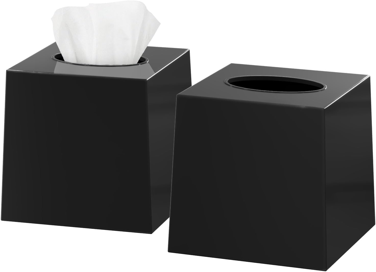 2 Pack Black Tissue Box Cover – Square Tissue Box Holder for Bathroom Accessories Countertop, Decorative Tissue Cover and Square Cube Holder for Modern Home, Office or Dresser Décor