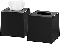 DWËLLZAHOMË 2 Pack Black Square Tissue Box Covers - Durable Plastic Holders for Bathroom, Bedroom, Office Desk - Fits Standard Cubes