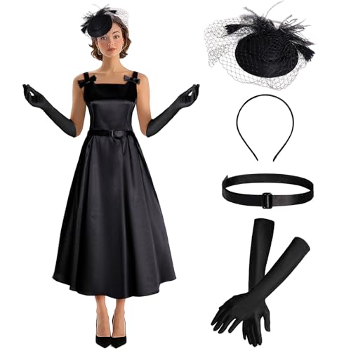 Itdespln Women's 1950s Audrey Hepburn Style dress Vintage Swing Cocktail Dresses Tea Party Outfits(Z3879,S)