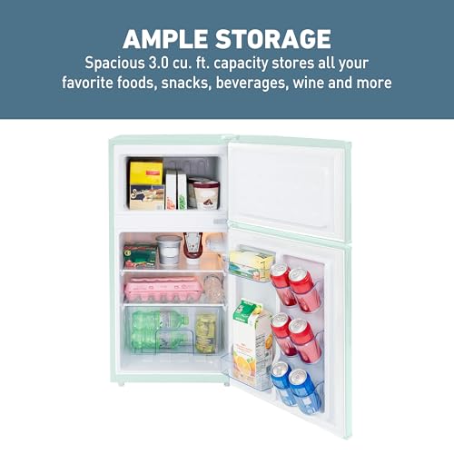 West Bend Mini Fridge with Freezer for Bedroom, Office, Bar or Dorm Room, Retro Compact Refrigerator features Glass Shelves, Manual Defrost and Adjustable Temperature Control, 3.1-Cu.Ft., Green
