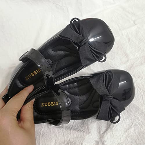 Children Pearl Leather Shoes Fashion Single Shoes with Soft Soles Black Small Leather Shoes Mary Jane Kids Shoes (Black, 5-5.5 Years Little Child)2