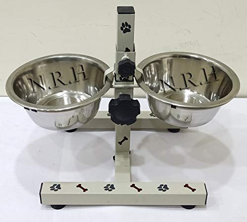 Nautical Replica Hub Doppia Ciotola per cani in acciaio inox, con supporto regolabile in altezza