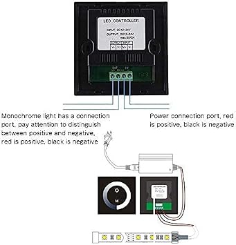 DC 12V-24V Wall-Mounted Touch Panel Controller Brightness Adjustable Dimmer for Single Color LED Light Strip, Touch Panel LED Dimmer Switch Brightness Controller (White)