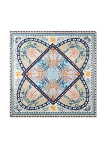 CODELLO Fashion Premium Seidentuch mit Palmen-Motiven, Blau-Mehrfarbig