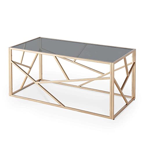 DecoInParis Table Basse Design en Verre Noir et métal rectangulaire SOLAL