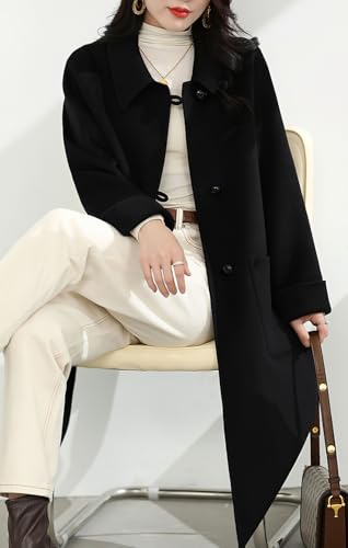 chouyatou Women's Winter Single Breasted Wool Trench Coat Business Casual Lapel Collar Midi Long Overcoat3