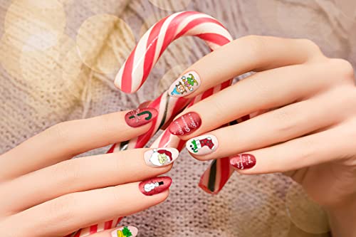 4Pcs Christmas Nail Stamping Plates Set, Santa Bell Snowflake Nail Art Stamp Templates, Elk Trees Stamp Templates Kit, Greeting Words Metal Image Nail Plates For Diy Printing Decoration 5.7×3.7 Inch #TOP2