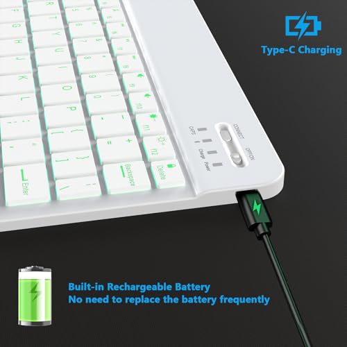 Image of Backlit Bluetooth Keyboard Small Portable Wireless Keyboard Rechargeable Illuminated for Android Samsung Tablet Cell Phone Smartphone iPad A16 11th 10th Generation iPad Pro Air Mini iPhone Ivory White