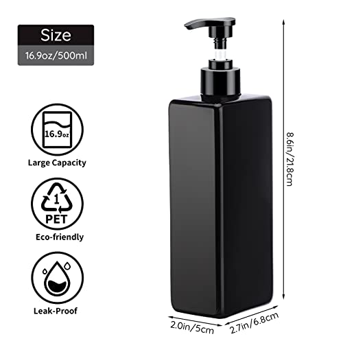 Image of Segbeauty Shower Refillable Dispenser, 3pcs 16.9oz 500ml Pump Press Bottles with Labels, Empty Reusable Plastic Soap Dispenser Bathroom Shower Containers for Body Wash Shampoo Conditioner Lotion Black