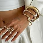 PEALICIOUS Gold Silver Chunky Bracelet for Women Girls 2Pcs 7in Arm Cuff | Minimalist Silver Gold Chunky Bangles Prom Gifts, Trendy Gold Upper Arm Band, Stack Bead Prom Accessories Summer Jewelry