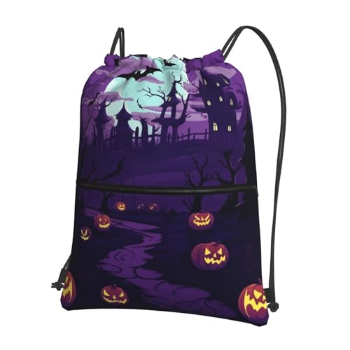 Drawstring Backpack Waterproof Draw String Bag Gym Drawstring Bags Purple Halloween Swim Bag for Men Women