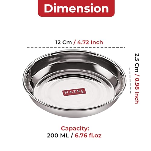 Image of HAZEL Multipurpose Stainless Steel Plates Set for Kitchen | Serving Plate for Snacks, 200 ML, Set of 6