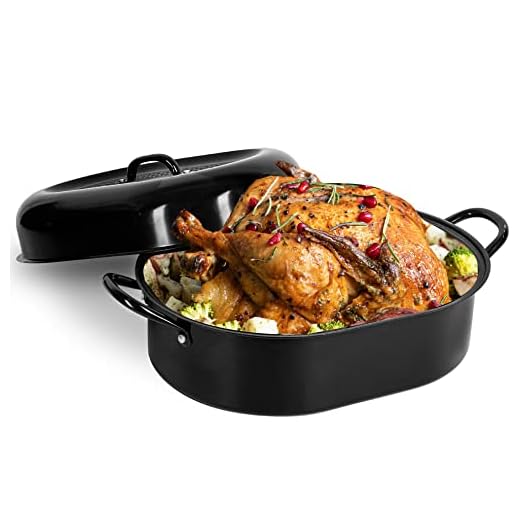 Granite Stone Oval Roaster Pan, Large 19.5” Ultra Nonstick Roasting Pan with Lid, Grooved Bottom for Basting, Broiler Pan for Oven, Dishwasher Safe, Up to 25lb Turkey / Roast, Serves 12 – 25