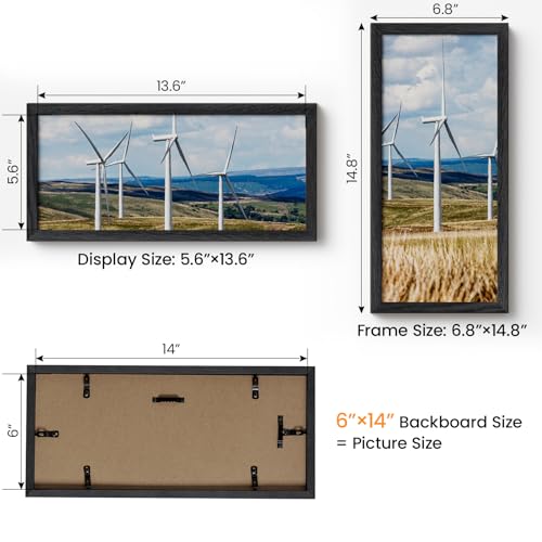 Image of 6x14 Picture Frame,Solid Oak Wood 6 inchx14 inch Photo Frame, Black Color Tempered Real Glass 6 by 14 Wooden Frames with No Mat,14x6 Picture Frames for Wall or Tabletop Display