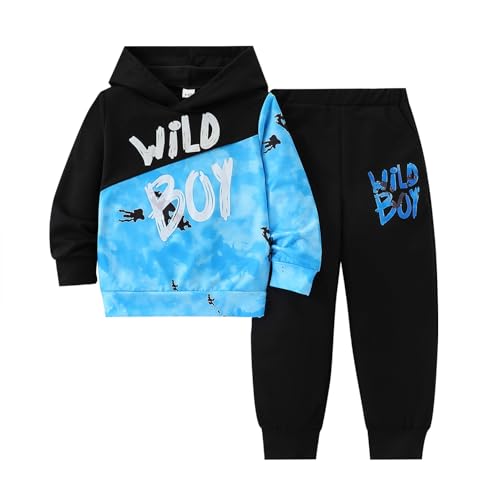 Image of 2-6T Toddler Baby Boy Clothes Long Sleeve Hooded Pullover Colorblock Sweatshirt + Pants 2pcs Fall Winter Outfit Set