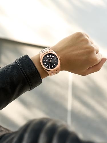 Image of French Connection Lumiere | Analog Display | Black Dial | Rose Gold Stainless Steel Strap | Watch for Men - FCU16BRGM