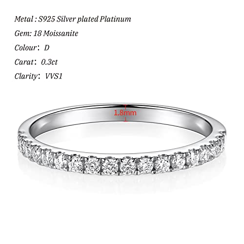 Jkoykoy Moissanite Wedding Band For Women,0.3Ct-1.8Mm White Gold Plated Sterling Silver Rings For Women,Top Moissanite Half Eternity Bands,Stackable Anniversary Rings #TOP1