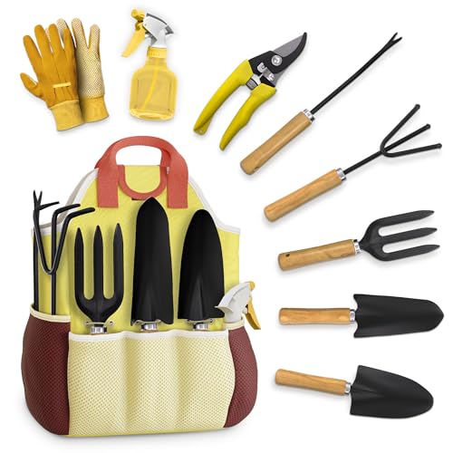 10 Pcs Gardening Tools for Women – Ergonomic Lightweight Metal Garden Tools Set with Convenient Organizer Handbag – Easy Handling for Outdoor Plant Care | Gardening Gifts for Women for Home Use