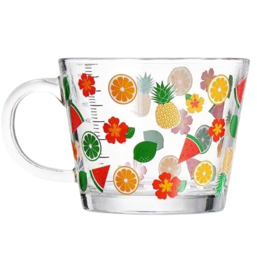 yaocoral 12 OZ Cute Mug Fruit Glass Cup with Scale