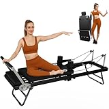DQI Pilates Reformer,Foldable Reformer Pilates Machine,Pilates Reformer for Home Use,Adjustable Resistance Reformer Pilates Machine with Wheels, Compact Pilates Equipment for Full Body Training Black