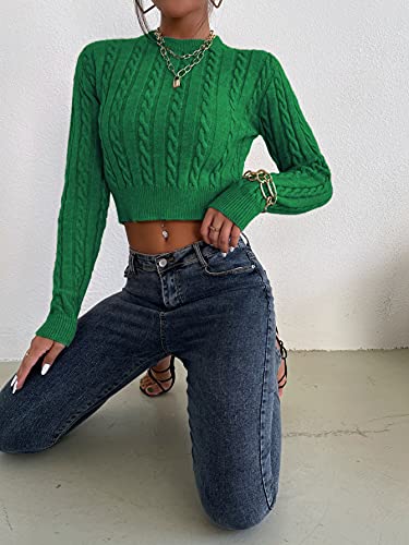 Pull Cable Knit Crop femme vert L : fini les pulls d'hiver sans forme - 4