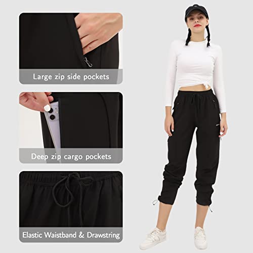 Seamaid Women's Hiking Pants, Water-Resistant Quick Dry Cargo Pants, Lightweight Joggers Pants With Zipper Pockets For Athletic Outdoor Travel - Black, L #TOP2