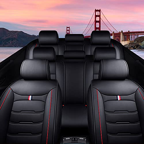 Image of Car Seat Cover 8 Seats for Mitsubishi Outlander 2003-2025, Durable Wear Resistant Waterproof Sport Seat Cover, Breathable No Odor Premium Leather Vehicle Seat Covers.(Luxury,Black Red)